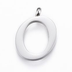 Letter O Устойчивые к потускнению 304 подвески из нержавеющей стали, Начальная буква, letter.o, цвет нержавеющей стали, 18x13x2 мм, отверстие : 2 мм