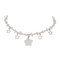 Opalite Opalite & Alloy Star Charms Bib Necklace with Chips Beaded Chains, 14.57 inch(37cm)