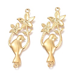 Золотой 201 соединительные звенья нержавеющие, птица с цветком, золотые, 37.5x13.5x1.5 мм, отверстие : 1 мм