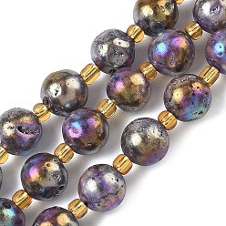 Разноцветный Гальванические природные друзы геод, круглые, с бисером, красочный, 10~11 мм, отверстие : 0.9~1 мм, около 14~15 шт / нитка, 7.60~7.87'' (19.3~20 см)