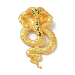 Couleur Or Mat Broche en alliage de strass émeraude pavée, plaqué longue durée, serpent, couleur or mat, 113x62x21mm, Trou: 10.5x10mm