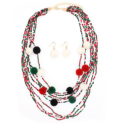 Разноцветный Полиэстеровый помпон с шариками и бусинами многослойные ожерелья и комплекты серег, комплекты ювелирных изделий из сплава, красочный, Ожерелье: 500 mm