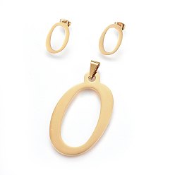 Letter O 304 стали подвески и серьги-гвоздики комплекты ювелирных изделий из нержавеющей, алфавит, letter.o, 50x30x1.7 мм, отверстие : 9x4.5 мм, 18x12x1.5 мм, штифты : 0.8 мм