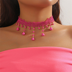 Ярко-Розовый Готический стиль паутина кружево сплав со стеклянной каплевидной кисточкой колье чокер для женщин, ярко-розовый, 13.39 дюйм (34 см)