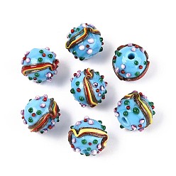 Светло-Голубой Ручной работы Lampwork неровный бисер, гамбургер, Небесно-голубой, 13~14x14~15 мм, отверстие : 1.2~1.6 мм