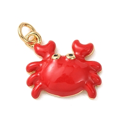 Roja Colgantes de latón con esmalte, encantos de cangrejo, chapado en rack, larga duración plateado, sin plomo y el cadmio, real 18 k chapado en oro, rojo, 15x16x4 mm, agujero: 3 mm