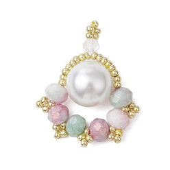 Средний Аквамарин Подвески из стеклянных бусин в виде отпечатков лап, с перламутровыми стеклянными бусинами и гальваническими стеклянными бусинами, граненые, средний аквамарин, 33.5x26.5x12 мм, отверстие : 1.8 мм