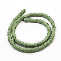 Olive Drab Flat Round Eco-Friendly Handmade Polymer Clay Beads, Disc Heishi Beads for Hawaiian Earring Bracelet Necklace Jewelry Making, Olive Drab, 8x0.5~1mm, Hole: 2mm, about 380~400pcs/strand, 17.7 inch