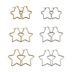 Золотой & Цвет Нержавеющей Стали Крюк из нержавеющей стали серьги, звезда, золотые и нержавеющая сталь цвет, 12 датчик, 30x30x2 мм, 24 шт / комплект