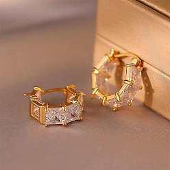 Прозрачный Квадратная латунь кубического циркония серьги обруча, золотые, прозрачные, 21x8 мм