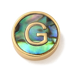 Letter G Латунные бусины, с имитацией смолы ракушки пауа, плоско-круглые, реальный 14 k позолоченный, Буква G, 13.5x4 мм, отверстие : 1.6 мм