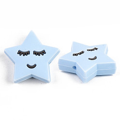 Light Sky Blue Food Grade Eco-Friendly Silicone Focal Beads, Star, Light Sky Blue, 27x28x9mm, Hole: 2mm