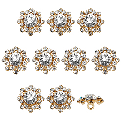 Прозрачный 10шт. 1-отверстие для кнопок из сплава стекла, цветок, золотые, прозрачные, 16.5x17x9.5 мм, отверстие : 2 мм