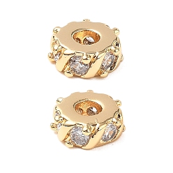 Настоящее золото 18K Латунные микро проложить кубического циркония бусы, без кадмия, без никеля и без свинца, плоско-круглые, реальный 18 k позолоченный, 7x3 мм, отверстие : 2.5 мм