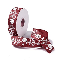 Rojo Oscuro 25 yardas de cinta de grosgrain de poliéster con estampado de tema navideño, para la fabricación de la joyería diy, piso, de color rojo oscuro, 1 - pulgada (25.5 mm)