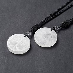 Хрусталь Натуральный кристалл кварца плоское круглое ожерелье с подвеской дерево жизни с нейлоновым шнуром для женщин, 25.59~27.95 дюйм (65~71 см)
