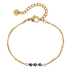 Круглые Браслеты из натурального лазурита с ограненными круглыми звеньями, из нержавеющей стали Снаряженная цепи браслеты, круглые, внутренний диаметр: 6.50~6.69 дюйм (16.5~17 см)