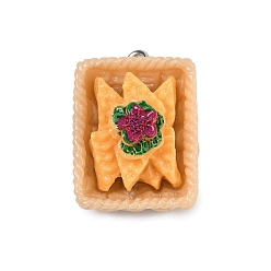 Персиковый Слойка Непрозрачные подвески смолы, имитация еды, сэндвич, с платиновыми железными петлями, розовые, 25x18x14.5 мм, отверстие : 2 мм