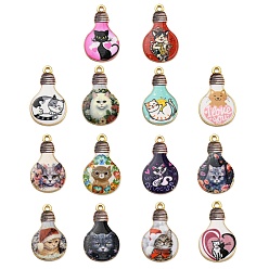 (52) Непрозрачная лаванда Подвески из сплава, без свинца, без кадмии и без никеля, лампочка в форме кошки, разноцветные, 28x17x1.5 мм, отверстие : 1.8 мм