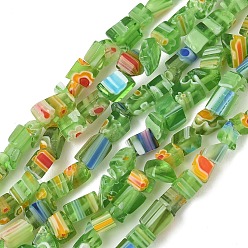 Светло-зеленый Handmade millefiori lampwork beads strands, самородки, светло-зеленый, 2~7x4~7x3~6 мм, отверстие : 1 мм, 33.86'' (86 см)