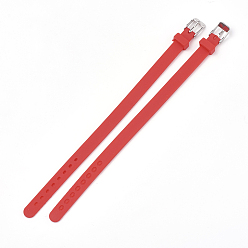 Red Silicone Watch Bands, with 201 Stainless Steel Clasps, Red, 8-7/8 inch(22.5~22.7cm), 10x3mm
