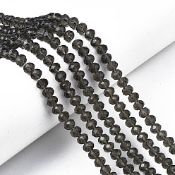 Gray Glass Beads Strands, Faceted, Rondelle, Gray, 6x5mm, Hole: 1mm, about 83~85pcs/strand, 38~39cm