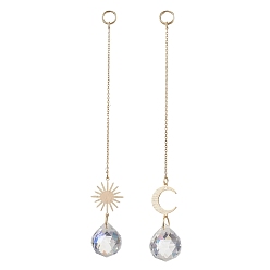 Золотой 2 шт. стекла с латунными подвесными ловцами солнца, для наружного и садового декора, луна и солнце, золотые, 162~165 мм