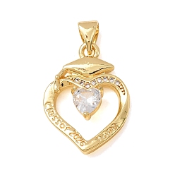 Clear Brass Micro Pave Cubic Zirconia Pendants, Heart with Word Class of 2026 Charms, Golden, Clear, 21.5x16x4mm, Hole: 3x4mm