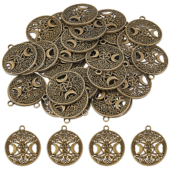 Античная Бронза 40шт. подвески из полого сплава в тибетском стиле, без свинца и без кадмия, плоский круг с богиней тройной луны, языческие украшения, античная бронза, 39x34x1.5 мм, отверстие : 3 мм