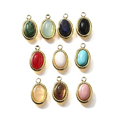 Смешанные камни 304 прелести нержавеющей стали, овальные, с натуральным смешанным драгоценным камнем, реальный 18 k позолоченный, ионное покрытие (ip), 10x6x3.5 мм, отверстие : 1.2 мм