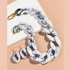 Светло-серый Комплекты акриловых цепочек-ожерельев и серег-подвесок, золотые, светло-серый, колье: 19.69 дюйм (50 см)