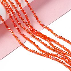 Orange Red Electroplate Glass Beads Strands, AB Color Plated, Faceted Rondelle, Orange Red, 3x2mm, Hole: 0.5mm, about 165~170pcs/strand, 16.7 inch