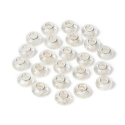 Прозрачный Rondelle смолы европейские шарики, бусины с большим отверстием, с блестящим порошком и двойными сердечниками из платиновой меди, прозрачные, 13.5x8 мм, отверстие : 5 мм