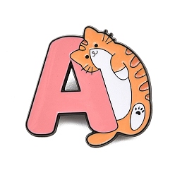 Letter A Эмалевые булавки, булавки для лацканов из сплава для одежды рюкзака, форма кошки с буквой, чёрные, буква a, 29x30.5 мм