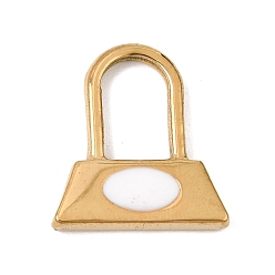 White 303 Stainless Steel Enamel Pendants, Bag Charms, Ion Plating(IP), Golden, White, 20x18x3.5mm, Hole: 11x7mm