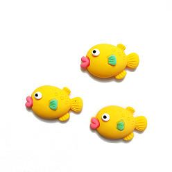 Fish Ocean Theme Opaque Resin Cabochons, Sea Animals Cabochon, Gold, Fish, 16x25mm