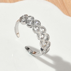 Платина Открытые кольца манжеты из латуни с микропаве и кубическим цирконием, круглые, без кадмия и без свинца, стойки покрытие, долговечный, платина, 7 мм, размер США 6 (16.5 мм)