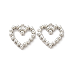 Платина Подвески из сплава , с ABS имитации жемчуга, формы сердца, платина, 18.5x18.5x4 мм, отверстие : 2.2 мм