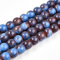 Васильковый Выпечки нарисованных стеклянных бусин прядей, имитировать фарфоровые бусины, круглые, васильковый, 7.5~8 мм, отверстие : 1.2 мм, около 104~112 шт / нитка, 29.92~32.28 дюйм (76~82 см)
