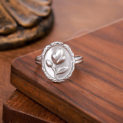 Нержавеющая Сталь Цвет 304 открытые кольца манжеты из нержавеющей стали, овальная с цветочным узором, цвет нержавеющей стали, внутренний диаметр: 15~20 мм