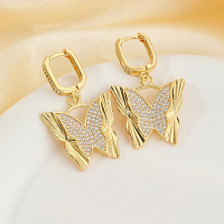 Золотой Модные серьги-кольца с бабочками из латуни с прозрачным кубическим цирконием, золотые, 39x24 мм