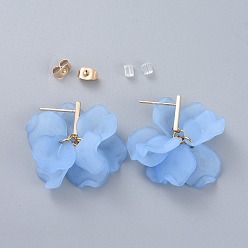 Kornblumenblau Blütenblatt transparentem Acryl baumeln Ohrstecker, mit Pappkartons, Messing & Kunststoff Ohrmuttern, echt 18 k vergoldet, Kornblumenblau, 34 mm, Stift: 0.9 mm