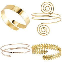 Золотой 4шт 4 стили манжета для верхней части руки, браслет с открытыми нарукавниками из сплава для девочек и женщин, золотые, 3-1/8~3-3/8 дюйм (8~8.7 см), 1 шт / стиль