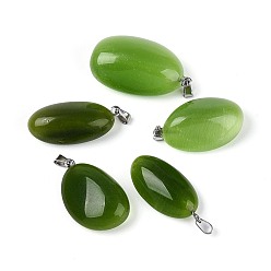 Зеленый лайм Подвески кошачий глаз, самородки прелести, с 201 защелкой из нержавеющей стали на поручнях, цвет нержавеющей стали, зеленый лайм, 24~37x15~24x7~20 мм, отверстие : 6x2.5 мм
