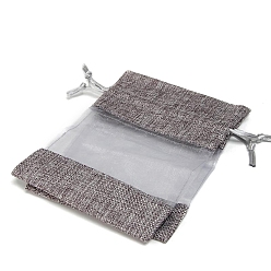 Серый Сумка из искусственного льна из микрофибры, сумка на шнурке с бантиком из органзы, прямоугольные, серые, 23x16 см