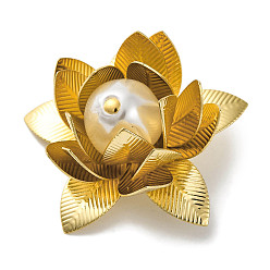 Настоящее золото 18K Подвески из латуни с покрытием стойки и искусственным жемчугом из АБС-пластика, без свинца и без кадмия, долговечный, лотоса прелести, реальный 18 k позолоченный, 16.5x29x27.5 мм, отверстие : 1.8 мм