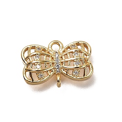 Прозрачный Подвески-бантики из латуни с микропаве из кубических цирконий, долговечный, без никеля , реальный 18 k позолоченный, прозрачные, 10.5x15x3 мм, отверстия : 1.5 mm и 1.2 мм