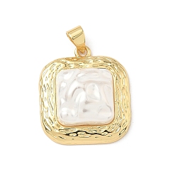 Квадрат Латунные подвески, с абс пластмассовой имитационной жемчужиной, реальный 18 k позолоченный, без кадмия и без свинца, квадратный, 23x20.5x8 мм, отверстие : 3.5x4 мм