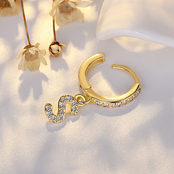 Letter S Латунные серьги-кольца из прозрачного кубического циркония, золотые, Письмо с, 24x7 мм