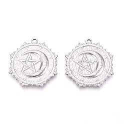 Нержавеющая Сталь Цвет 304 подвески из нержавеющей стали, снаряжение с подвеской в виде луны и звезды, анти-тускнение, цвет нержавеющей стали, 32.5x29.5x2.5 мм, отверстие : 2 мм